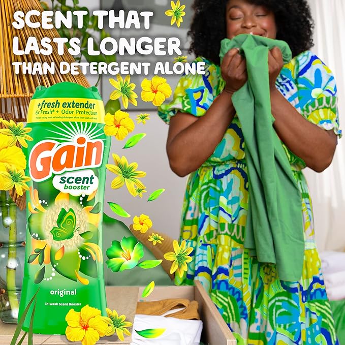 Gain In-Wash Laundry Scent Booster Beads, Original Scent, 24.0 OZ, Fresh Extender + Odor Protection, (Pack of 2)