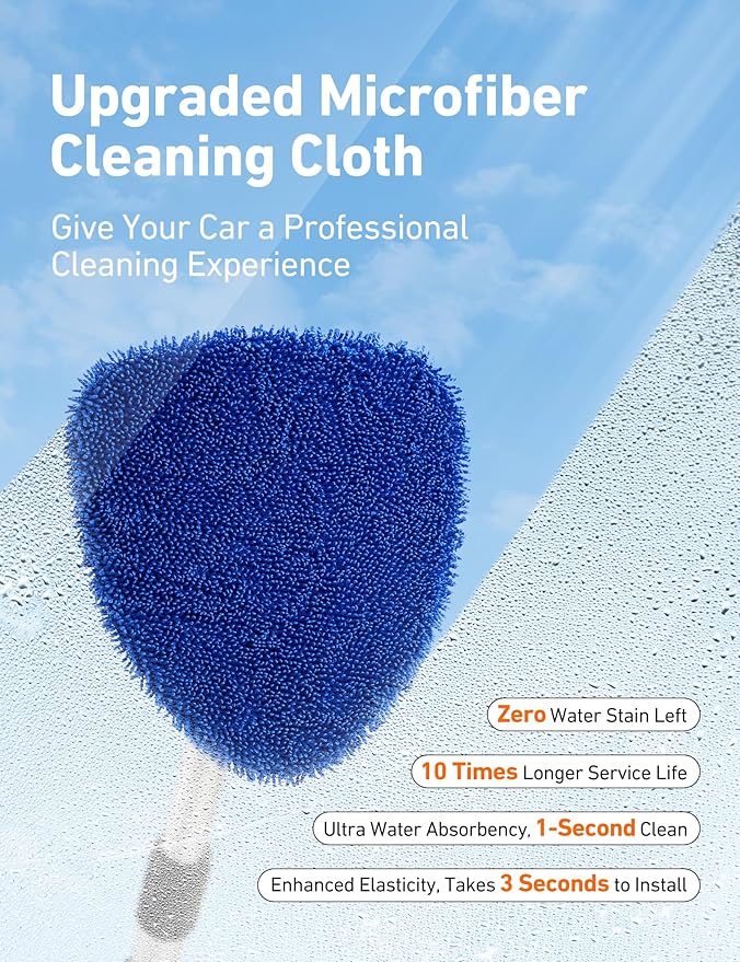 AstroAI 32" Windshield Cleaner Tool, Car Interior Window Detailing Cleaning Kit with Extendable Handle and 4 Easy-to-Install Reusable Microfiber Pads, Auto Glass Wiper Brush Kit for Car&Home, Blue
