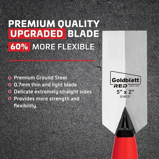 Goldblatt RED Margin Trowel, 5" x 2" Upgraded Ground Blade, Professional Masonry Tools, Heavy Duty One-Piece Forging, Durable High Carbon Steel, Soft Handle, for Spreading Mortar, Trimming Corners