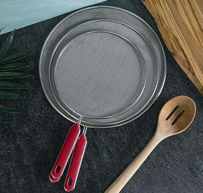 Grease Splatter Screen For Frying Pan Cooking Set of 3 (8", 10" and 11") Fine Mesh Iron Skillet Lid Guard Shield