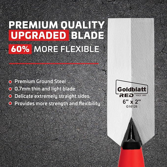 Goldblatt RED Margin Trowel, 6" x 2" Upgraded Ground Blade, Professional Masonry Tools, Heavy Duty One-Piece Forging, Durable High Carbon Steel, Soft Handle, for Spreading Mortar, Trimming Corners