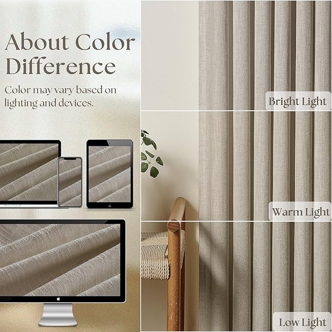Burlywood Birch Pinch Pleated Linen Curtains 72 Inch Length 2 Panels for Living Room Bedroom Memory Trained Semi Sheer Short Pleat Drapes with Hooks Rings Back Tab Window Curtain Cabin Closet 40x72