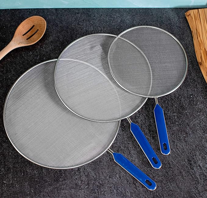 Grease Splatter Screen For Frying Pan Cooking Set of 3 (8", 10" and 11") Fine Mesh Iron Skillet Lid Guard Shield