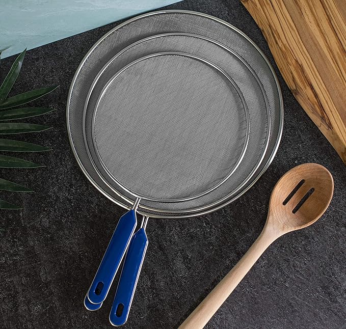 Grease Splatter Screen For Frying Pan Cooking Set of 3 (8", 10" and 11") Fine Mesh Iron Skillet Lid Guard Shield