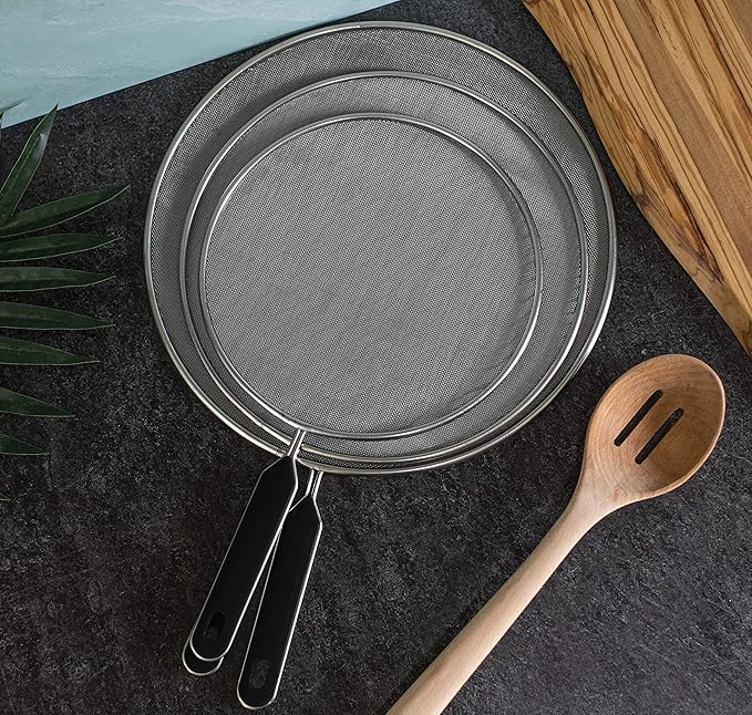 Grease Splatter Screen For Frying Pan Cooking - Stainless Steel Splatter Guard Set of 3-8", 10" and 11" inch - Fine Mesh Iron Skillet Lid- Hot Oil Shield to Stop Prime Burn (3, 8",10",11")