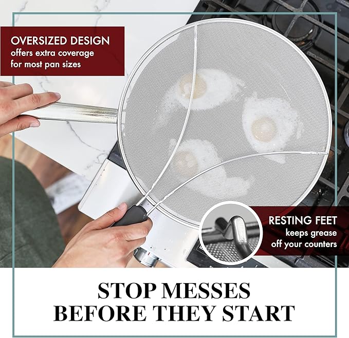 BergKoch Splatter Screen for Frying Pan - 15 Inch Stainless Steel Grease Splatter Guard - Cover Oil Splash when Sizzling Bacon, Cooking Fried Chicken or Popcorn
