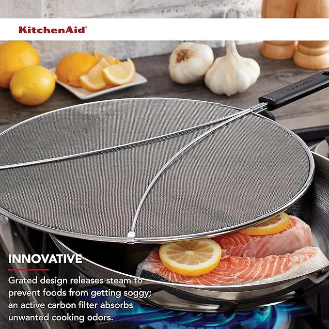 KitchenAid Gourmet Odor Absorbing Splatter Screen, 13-Inch, Black