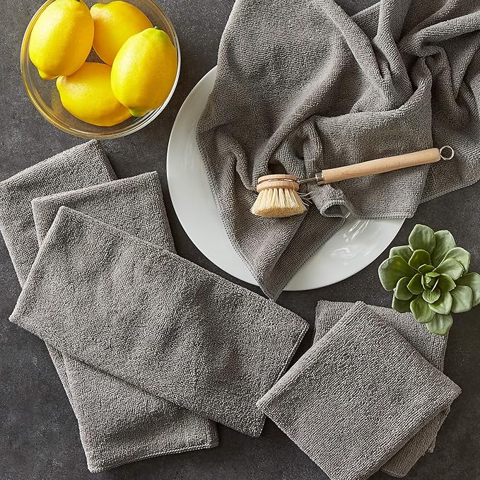 DII Cleaning Collection Soft Highly Absorbent Microfiber, Dishtowel Set, 16x24, Gray, 6 Piece (Pack of 12)
