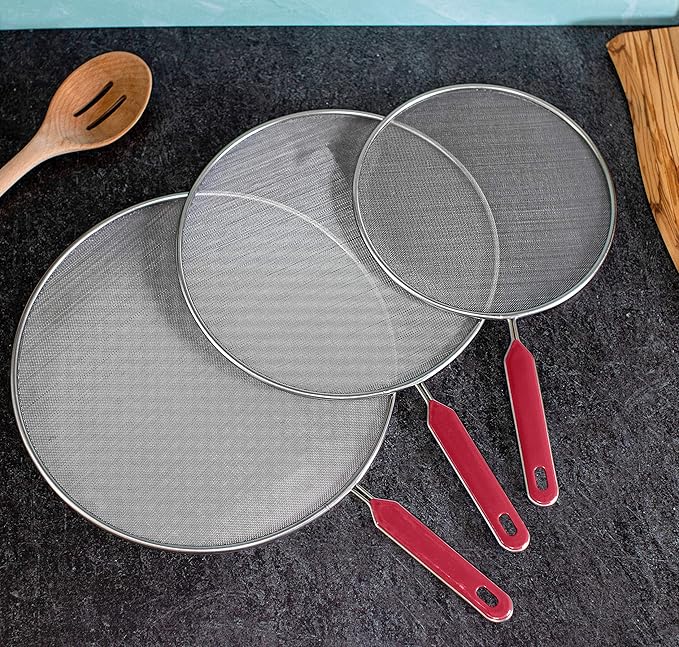 Grease Splatter Screen For Frying Pan Cooking Set of 3 (8", 10" and 11") Fine Mesh Iron Skillet Lid Guard Shield